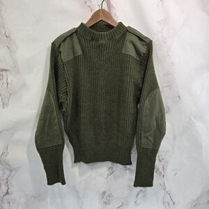 Vintage Wool Sweater Mens S 36 Green Shoulder Elbow Commando Military Tactical